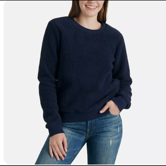 Lucky Brand Tops - NWT Lucky Brand Navy Fleece Sherpa Crew Neck Sweatshirt